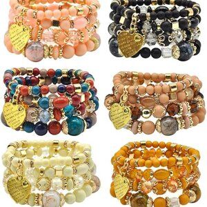 Bohemian Bracelet 6 Sets for Women 24 Stackable Stretch Bracelets Multi-color